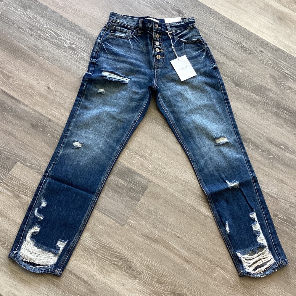 KanCan Women's Straight Leg Jeans - Distressed Blue